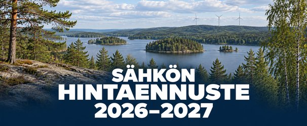Järvimaisema ja tuulivoimaloita Suomessa.
